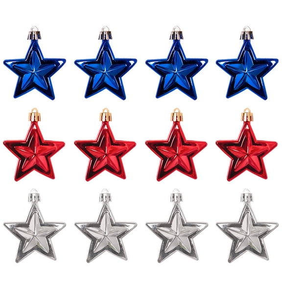 Janrevotw 7cm Dimensional Christmas Pentagram Independence Day Party Christmas Tree Decoration Hanging Mini Stars And American Flag Hat Lights, 4th Of July Decorations