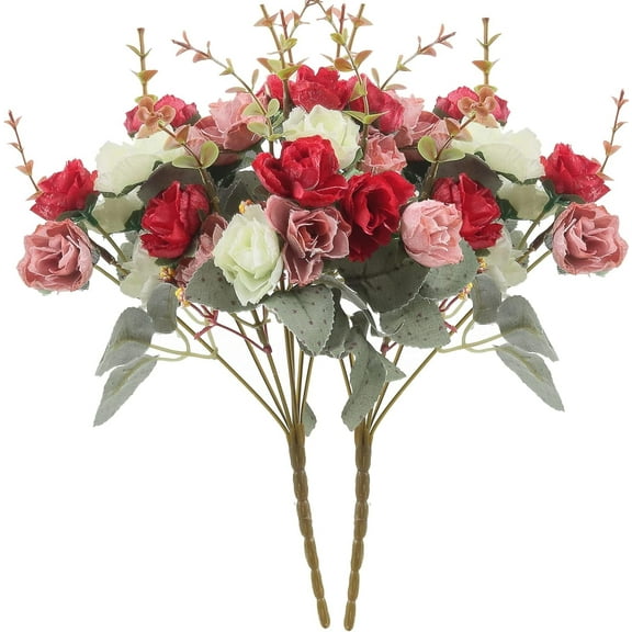 Janrevotw Artificial Silk Mini Rose. Cemetery Flowers. Christmas Wedding Home Decoration, Artificial Flower Fake Bouquets,