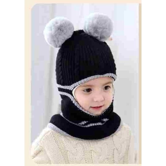 Janrevotw Children'S Balaclava Hat & Scarf 2-In-1 For Boys & Girls Warm Windproof Lined Knit Beanie Winter Toddler Hat