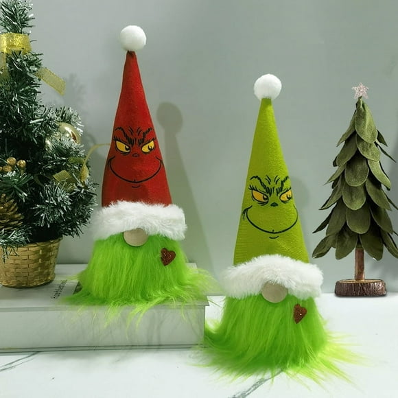 Janrevotw Christmas Green Grinch Throw Pillow Christmas Gnome Plush Toy Gift, 11" Grinch Gnome Funny Rag Doll, Cute Stuff Plush Doll Festival Must Have