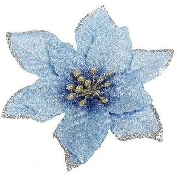 Janrevotw Christmas Poinsettia Flowers, 20 Pcs Artificial Flowers Glitter Poinsettia Christmas Tree Ornaments for Christmas Decorations,Blue