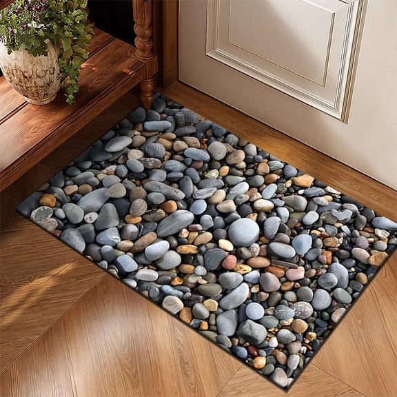 Janrevotw Cobble Pebble Stone Bath Mat Non Slip Washable Bathroom Rugs for Shower Room Bathtub 20" x 32"