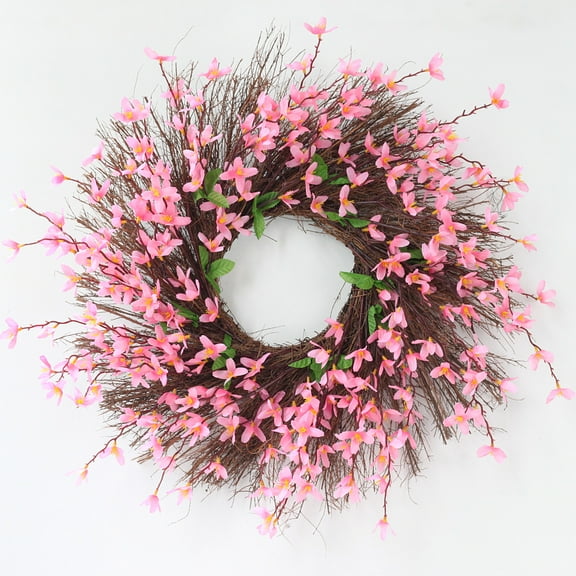 Janrevotw Collectibles Spring Forsythia Floral Tree Branch Door Wreath - Seasonal Door Decor For Any Room Pink