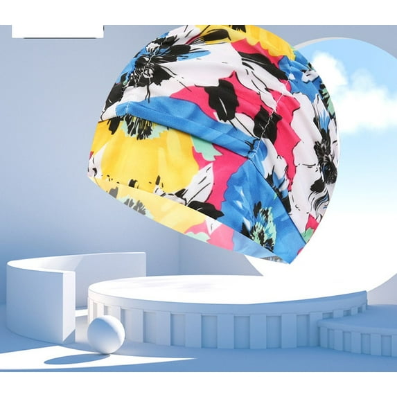 Janrevotw Colorful Swimming Caps Plus Size No Strangulation Fashion Pleated Multi-Color Large Swimming Caps For Men And Women Quick-Drying Ultra-Light Nylon Swimming Caps