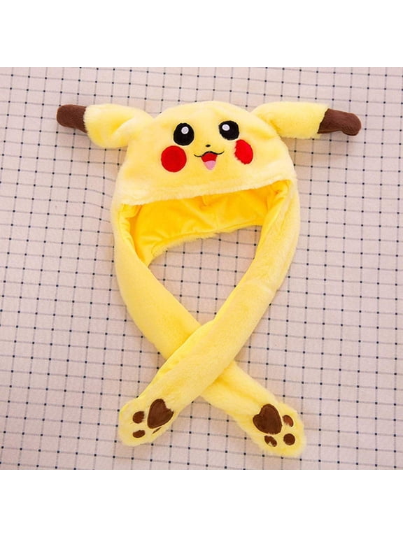 Cute Bunny Ears Hat Moving Pikachu Bunny Soft Jump Up Hat Funny Toys Girls Cartoon Kawaii Plush Toys Hat Adult Gift