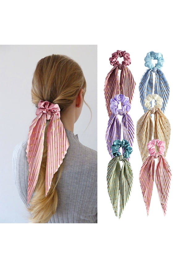 Elastic Hair Scrunchies and Ribbons - Knotted Bow Hair Ties, Scarf Scrunchies Ponytail Holders for Women and Girls 6pcs
