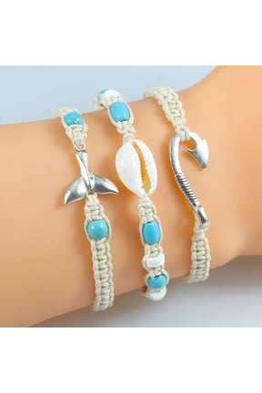 Fish Hook Fish Tail Ocean Braided Bracelet Conch Surfing Hand Rope Handmade Braided Adjustable Lovers Friendship Bff Couple Bracelet