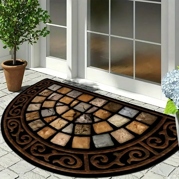 Janrevotw Front Door Mat For Outdoor Entry, Heavy-Duty Doormat For Exterior Entrance, Half-Circle Carpet, Indoor Welcome Mat, Half-Circle Door Mat With Non-Slip Rubber Backing (20“ X 31”)