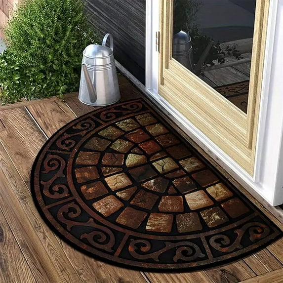 Janrevotw Front Door Mat For Outdoor Entry, Heavy-Duty Doormat For Exterior Entrance, Half-Circle Carpet, Indoor Welcome Mat, Half-Circle Door Mat With Non-Slip Rubber Backing (24“ X 36”)