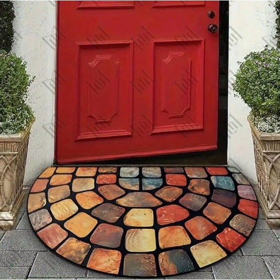 Janrevotw Front Door Mat For Outdoor Entry, Heavy-Duty Doormat For Exterior Semi-Circular Carpet, Indoor Welcome Mat, Semi-Circular Doormat With Non-Slip Rubber Backing (20“ X 32”, Pebble Pattern)