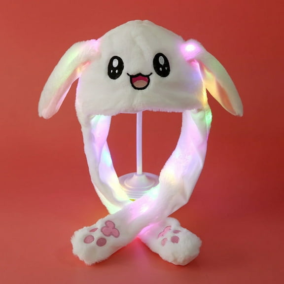 Janrevotw Fun Led Plush Rabbit Hat With Moving Ears And Jumping Design—Cute Rabbit Hat Suitable For Women And Girls For Role-Playing Parties