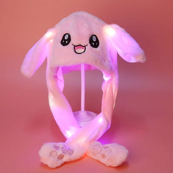 Janrevotw Fun Led Plush Rabbit Hat With Moving Ears And Jumping Design—Cute Rabbit Hat Suitable For Women And Girls For Role-Playing Parties