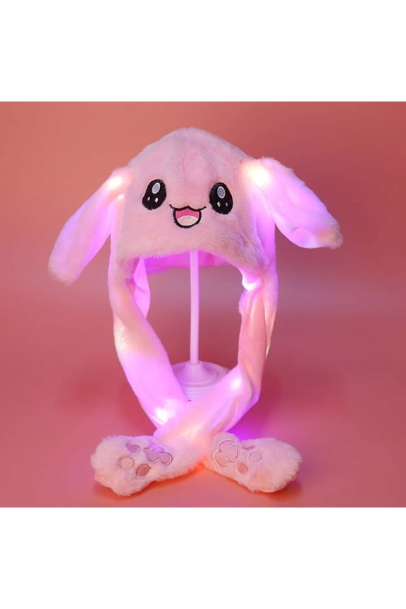 Fun Led Plush Rabbit Hat With Moving Ears And Jumping Design—Cute Rabbit Hat Suitable For Women And Girls For Role-Playing Parties