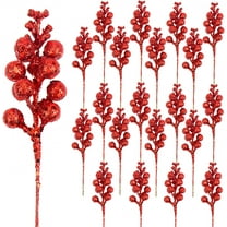 Janrevotw Glitter Berry Stems for Christmas Tree Ornaments,20Pcs Rose Red Picks and Sprays Artificial Branches Xmas Tree Filler Holiday Wreath Garland Decorations Home Décor 7.8 Inch