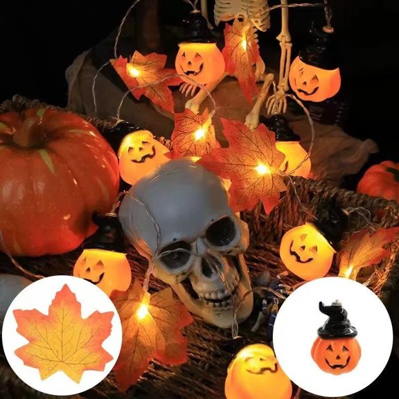 Janrevotw Halloween Autumn Maple Leaf Decorations Led String Lights Holiday Patio Decorations Halloween Party Decorations