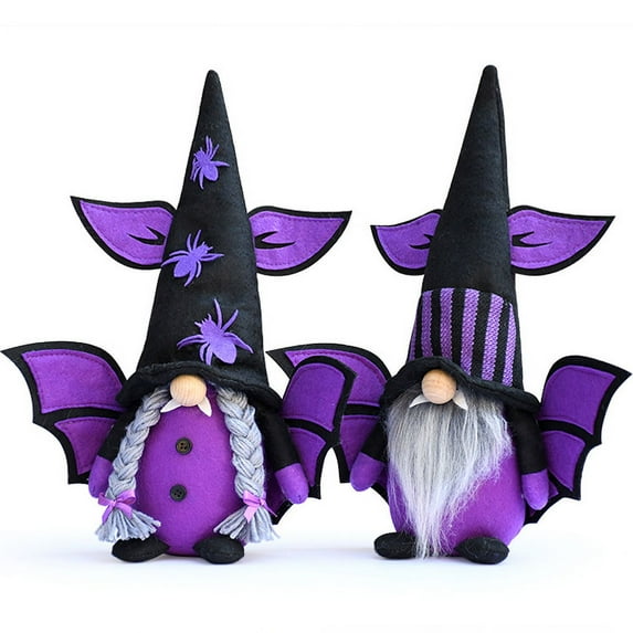 Janrevotw Halloween Purple Witch Doll Gnome Doll Rudolph Figurine Decoration Home Decor 2pcs
