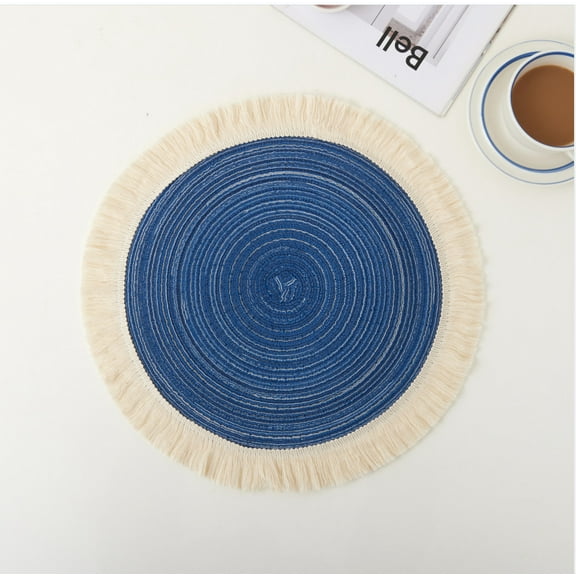 Janrevotw Handmade Cotton Cotton Thread Round Woven Placemats 2 Pcs Set Dining Table 16.6In Heat Resistant Jute Table Runner Farmhouse Woven Fabric Natural Placemats Fall Decor Indoor Outdoor Blue