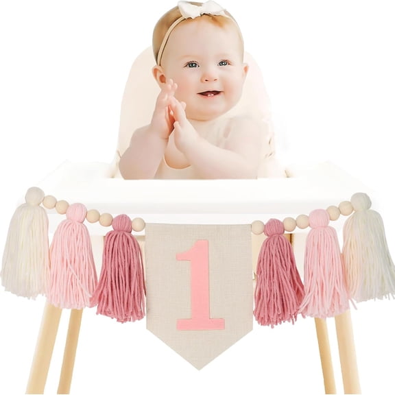 Janrevotw High Chair Banner For 1st Birthday Party Decorations For Boys And Girls, Featuring A Tassel Wreath Crown Hat, Cake Hat, And Baby Smash Cake Party Decorations. Tassel High Chair Banner Photo