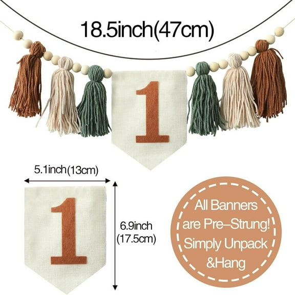 Janrevotw High Chair Banner For 1st Birthday Party Decorations For Boys And Girls, Featuring A Tassel Wreath Crown Hat, Cake Hat, And Baby Smash Cake Party Decorations. Tassel High Chair Banner Photo