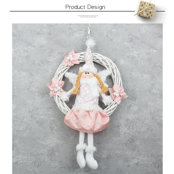 Janrevotw Home Decor White Angel Wreath Rattan Ring Pink Door Hanging Christmas Tree Pendant Christmas Decoration Arrangement Props