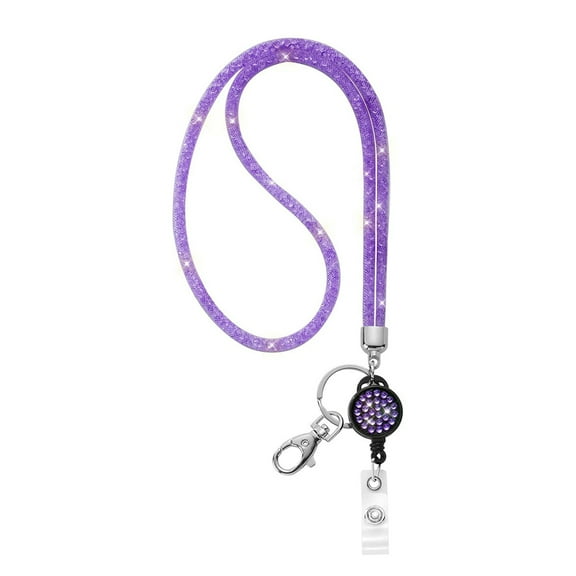 Janrevotw Id Card Holder Lanyard, Full Circle Sparkling Crystal Neckband Lanyard Ladies Chain Id Badge Holder Necklace