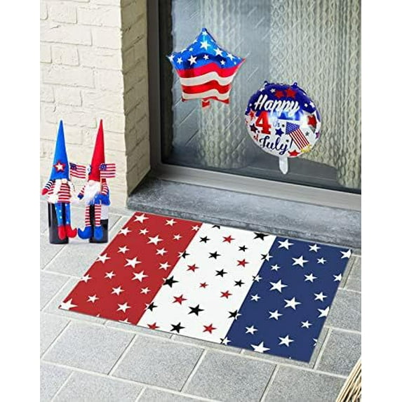 Janrevotw July 4 Doormat Entrance Rug Outdoor Indoor Red White Blue Non-Slip Entrance Welcome Doormat For Home/Bathroom/Kitchen/Bedroom, 23.6x15.7 Inch Independence Day American Star