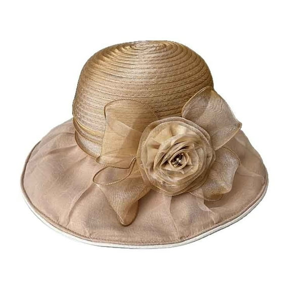 Janrevotw Ladies Organza Flower Hat Wide Brim Outdoor Beach Hat Foldable Sun Hat Summer Outdoor Uv Shading Hat