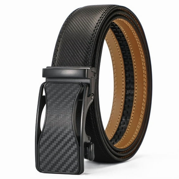 Janrevotw Men'S Leather Belt With Automatic Ratchet Buckle And Sliding Strap, Suitable For Dressing Up Casual Outfits, Casual Business Belt (Adjustable For 43“ To 52” Waist)