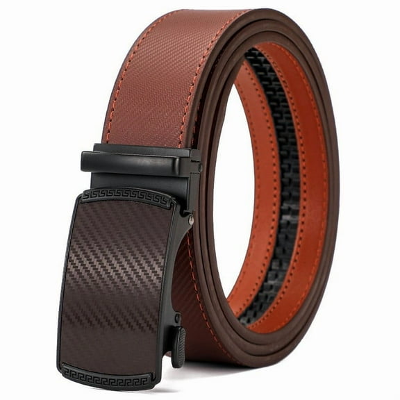 Janrevotw Men'S Leather Belt With Automatic Ratchet Buckle And Sliding Strap, Suitable For Dressing Up Casual Outfits, Casual Business Belt (Adjustable For 43“ To 52” Waist)