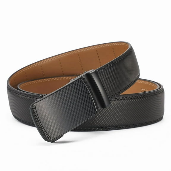 Janrevotw Men'S Leather Belt With Automatic Ratchet Buckle And Sliding Strap, Suitable For Dressing Up Casual Outfits, Casual Business Belt (Adjustable For 43“ To 52” Waist)