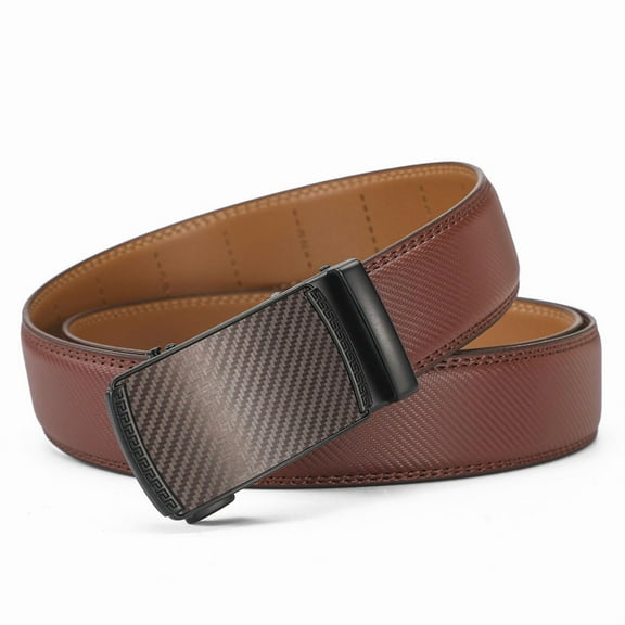 Janrevotw Men'S Leather Belt With Automatic Ratchet Buckle And Sliding Strap, Suitable For Dressing Up Casual Outfits, Casual Business Belt (Adjustable For 43“ To 52” Waist)