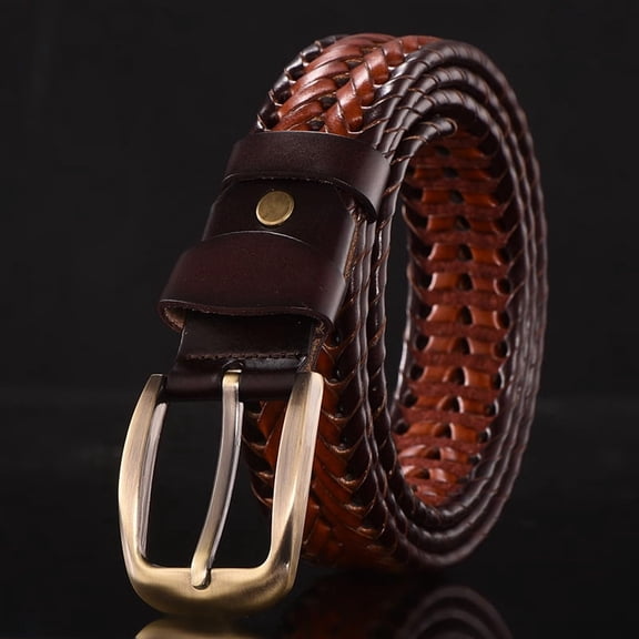 Janrevotw Men'S Leather Braided Belt, 1 3/8" Men'S Casual Braided Leather Belt For Jeans, Golf, Dress Pants