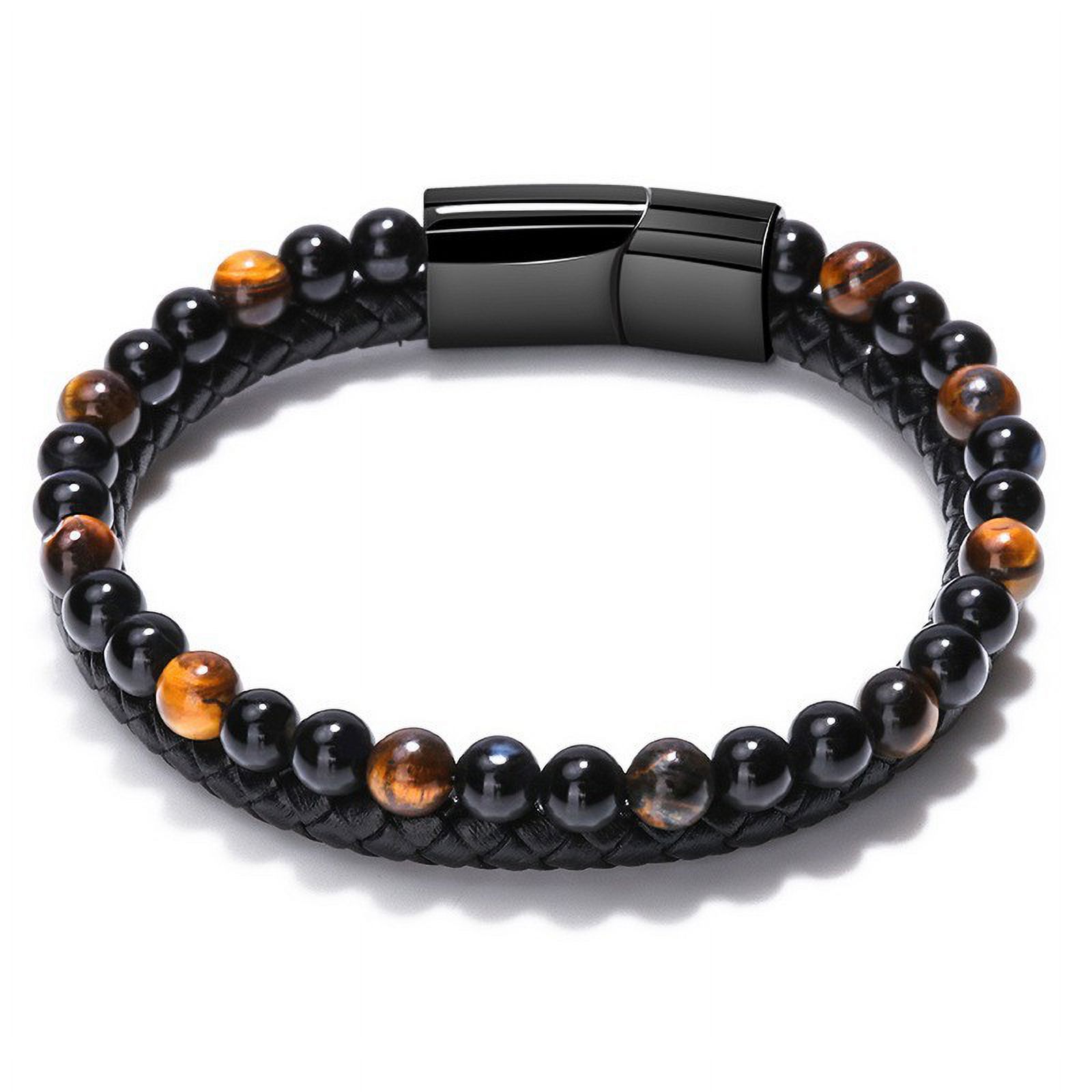Kim Johanson Men's Stone Bracelet - Onyx Jasper Lava Beads, Elastic & Waterproof
