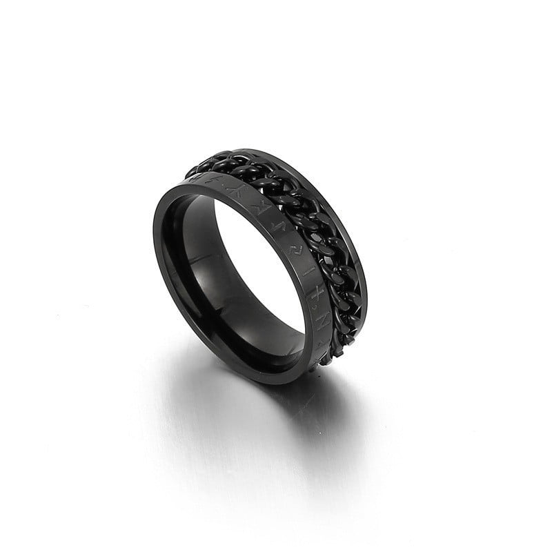 Janrevotw Nordic Viking Rotating Rune Ring Men'S Gift Cuban Chain Ring ...