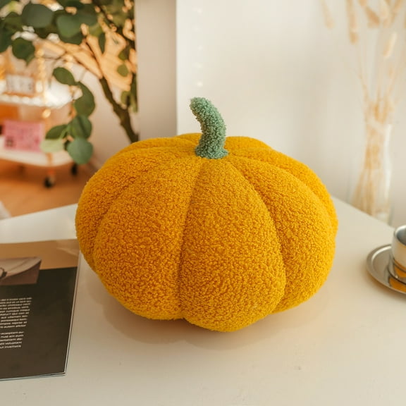 Janrevotw Pumpkin Pillow Happy Sherpa Autumn Decorative Pumpkin Shaped Pillow Cute 3d Shaped Cushion
