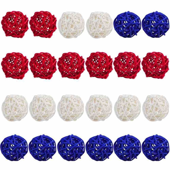 Janrevotw Rattan Decorative Holiday Arrangement Hanging 4th Of July Star Shaped Rattan Ball Decoration, Red, White And Blue Decorative Hanging Wicker Balls For Patriotic Independence Day Home Decor Va