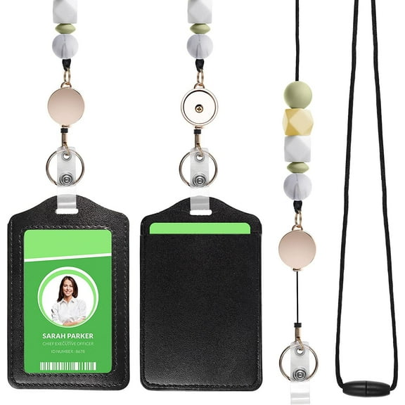 Janrevotw Retractable Lanyard For Id And Keychain, Silicone Beaded Badge Teacher Lanyard Student Id Card Holder
