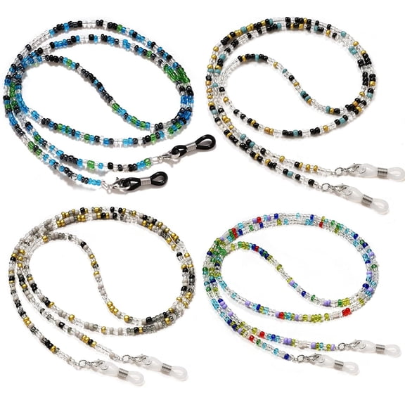Janrevotw Set Of 4 Beaded Mask Lanyards Mixed Color Millet Beads Beaded Eyeglasses Chain Mask Chain Anti Loss Anti Slip Eyeglasses Decorative Lanyards