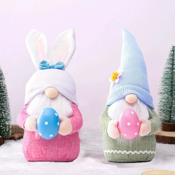 Janrevotw Set Of 2 Easter Bunny Decorations For Home Plush Doll Decorations With Easter Eggs Spring Decorations Ideal Easter Gifts