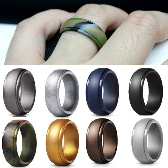 Janrevotw Silicone Rubber Wedding Ring for Men, Comfort Fit, Breathable Rubber Engagement Band, Men's Wedding Band, 8mm Wide 2mm Thick, Dome Solid, Size 11