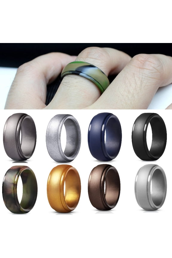 Silicone Rubber Wedding Ring for Men, Comfort Fit, Breathable Rubber Engagement Band, Men's Wedding Band, 8mm Wide 2mm Thick, Dome Solid, Size 11