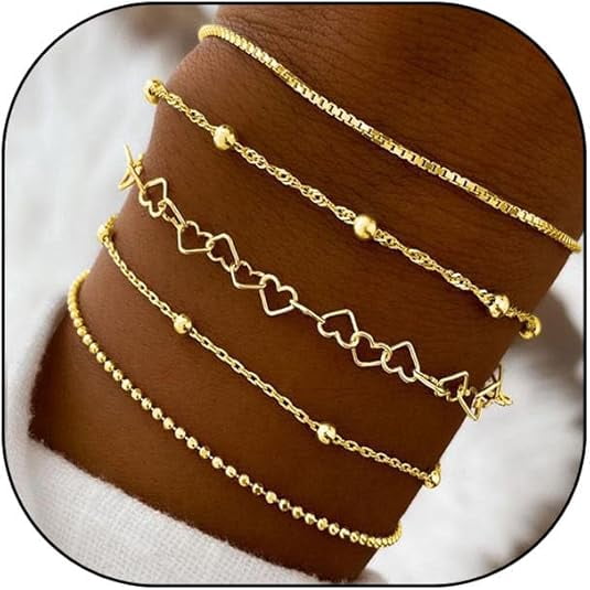 Janrevotw Silver Stackable Bracelets Set for Women,Dainty Gold Heart Chain Bracelet Pack Trendy Stack Link Bracelets,Boho Jewelry Accessories Gift for Lover