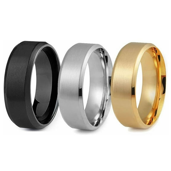 Janrevotw Stainless Steel Rings for Men Wedding Ring Cool Simple Band 8MM Width 3 Pcs Size 6 7 8 9 10 11 12 13