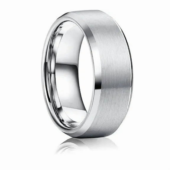 Janrevotw Stainless Steel Rings for Men Women 8MM Wedding Band Rings Matte Surface - Beveled Polished Edge Mens Ring Size 5 6 7 8 9 10 11 12 13 14