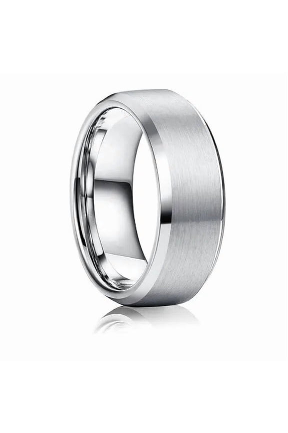 Stainless Steel Rings for Men Women 8MM Wedding Band Rings Matte Surface - Beveled Polished Edge Mens Ring Size 5 6 7 8 9 10 11 12 13 14
