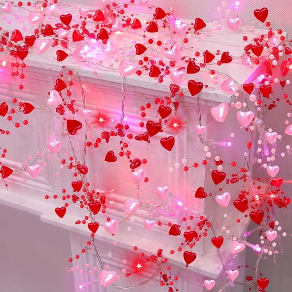 Janrevotw Valentines Day Decorations Pink & Red Hearts Lights, Valentine Day Garland with Light 5Ft 10LED Beads Hearts String Light Battery Operated Valentines Day Lights for Home Bedroom