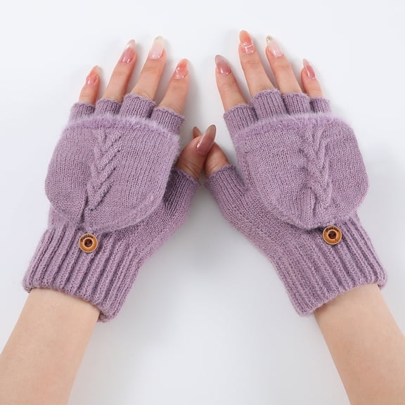 Janrevotw Winter Fingerless Gloves Mittens for Women Men Warm Wool Knitted Convertible Flip Top Mittens Cold Weather