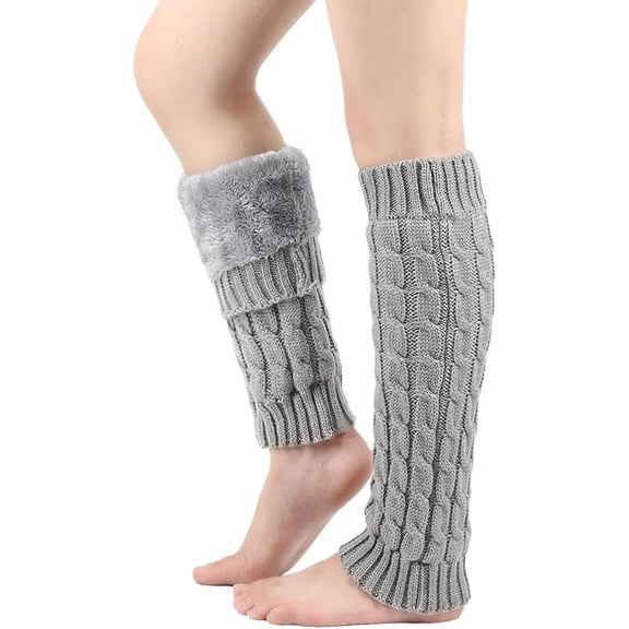 Janrevotw Winter Fleece Lined Knit Leg Warmers, Leg Warmer 80s Ribbed Knitted Long Socks