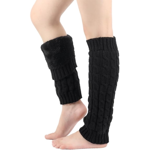 Janrevotw Winter Fleece Lined Knit Leg Warmers, Leg Warmer 80s Ribbed Knitted Long Socks