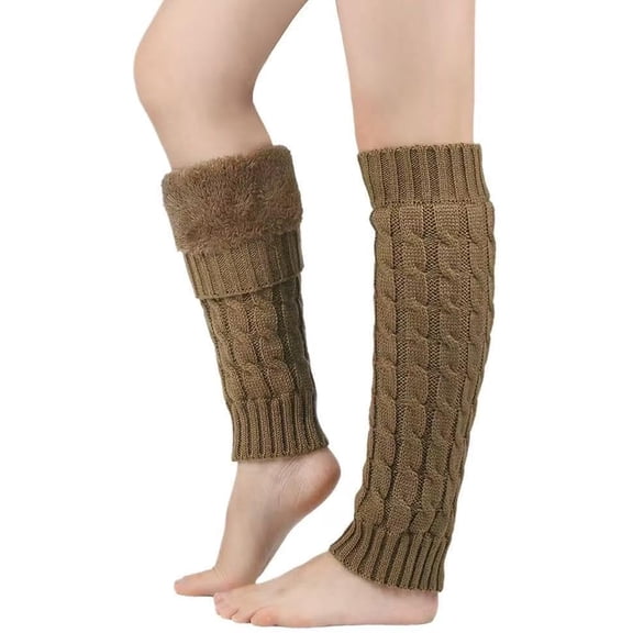 Janrevotw Winter Fleece Lined Knit Leg Warmers, Leg Warmer 80s Ribbed Knitted Long Socks